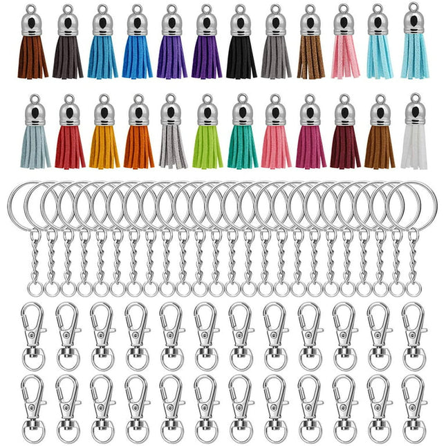 Naler 72 Pcs Key Chain Ring with Chain and 38 mm Tassel Pendants Bulk for Keychain Crafts Jewelry Making, 24 Colors