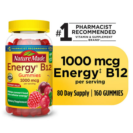Nature Made Energy B12 1000 mcg Gummies, Dietary Supplement, 160 Count