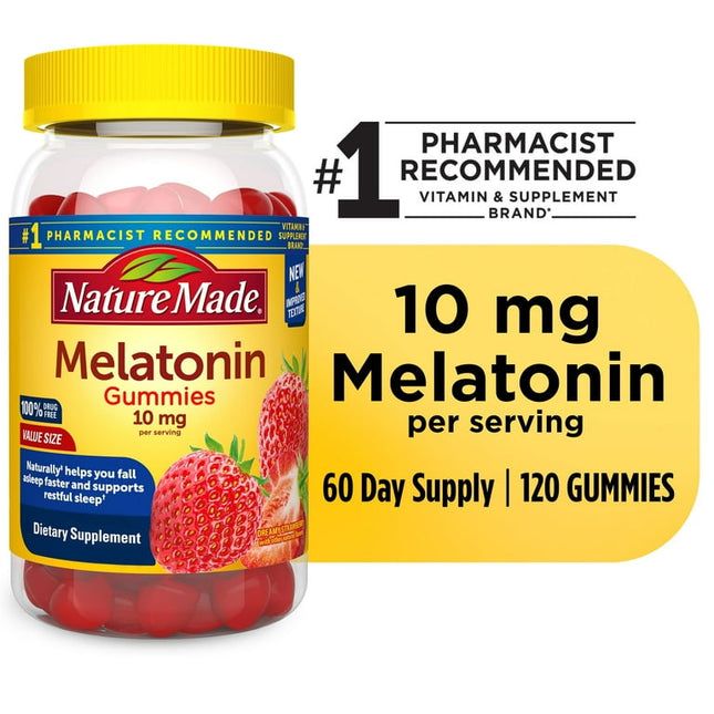Nature Made Melatonin 10mg per serving Melatonin Gummies, 100% Drug Free Sleep Aid, 120 Ct