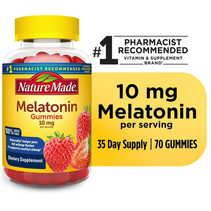 Nature Made Melatonin 10mg per serving Melatonin Gummies, 100% Drug Free Sleep Aid, 70 Ct