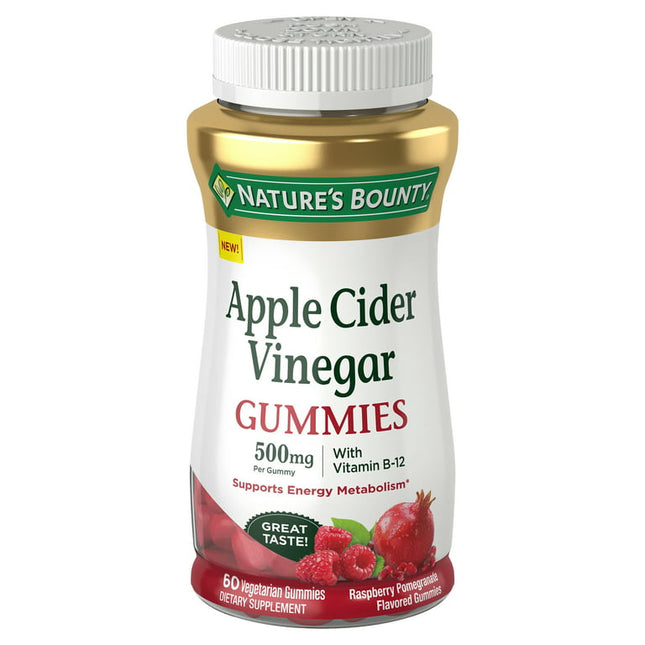Nature's Bounty Apple Cider Vinegar Gummies Dietary Supplement, Raspberry Pomegranate Flavor, 500 Mg