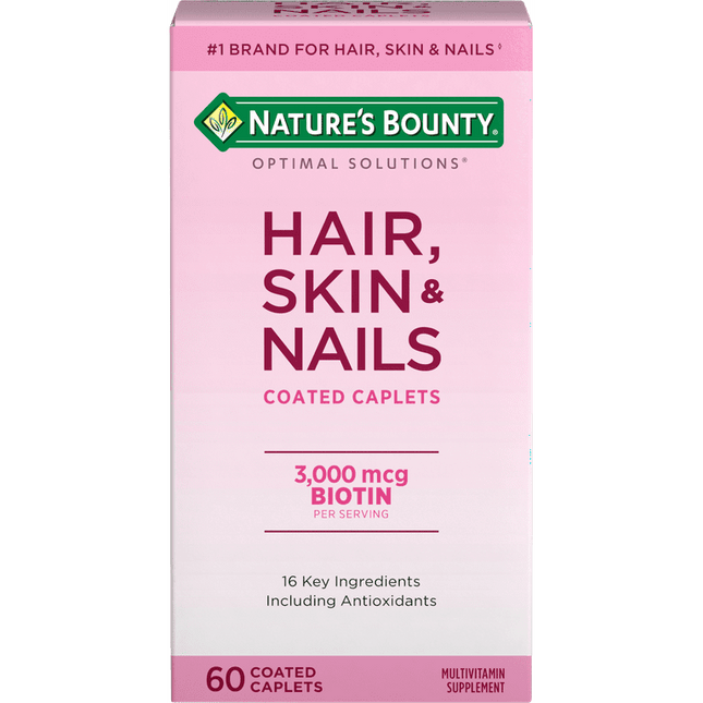 Nature's Bounty Optimal Solutions Hair, Skin & Nail Vitamin Caplets with Biotin 3000 mcg, 60 Ct