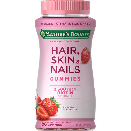 Nature's Bounty Optimal Solutions Hair, Skin & Nails Vitamin Gummies with Biotin 2500 mcg, 80 Ct