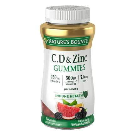 Nature’s Bounty Vitamins C, D3, & Zinc, Immune Support Gummies, Citrus Berry, 70 Count