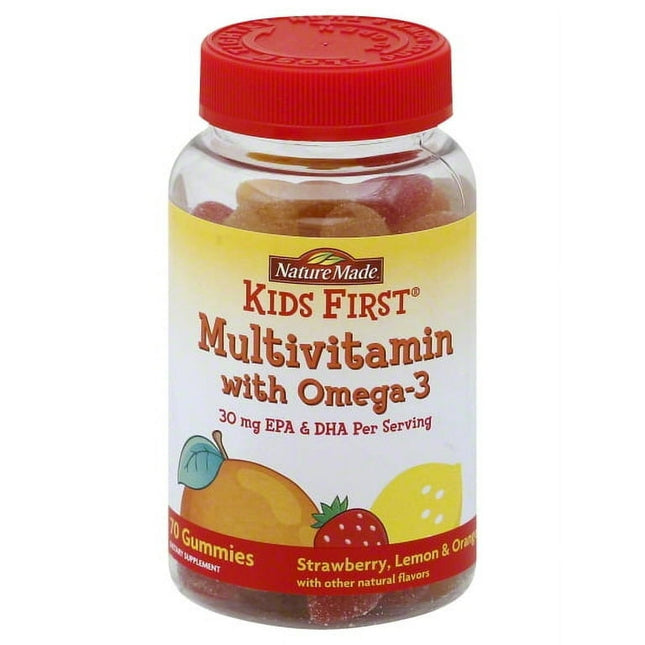 Nature's Maid Kids First Multivitamin with Omega-3 Gummies, Strawberry, Lemon & Orange, 70 Each
