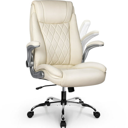 Neo Chair Chairman Ergonomic High Back Leather Computer Desk Executive Office Chair, Ivory