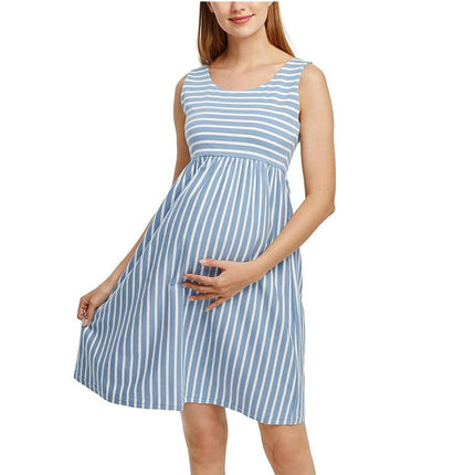 New Year Pregnant Clothes Clearances Deals Women's Crewneck Stripe Sleeveless Pregnant Maternity Nursing Dress