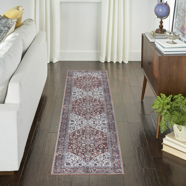 Nicole Curtis Machine Washable Series 1 Vintage Brick Ivory 2'2" x 8' Area Rug (2x8)