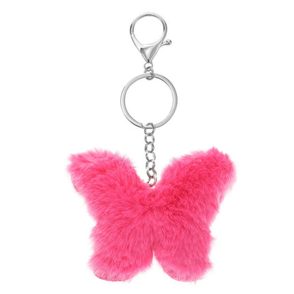 No Boundaries Butterfly Puff Key Ring with Clip, Fuchsia Pink