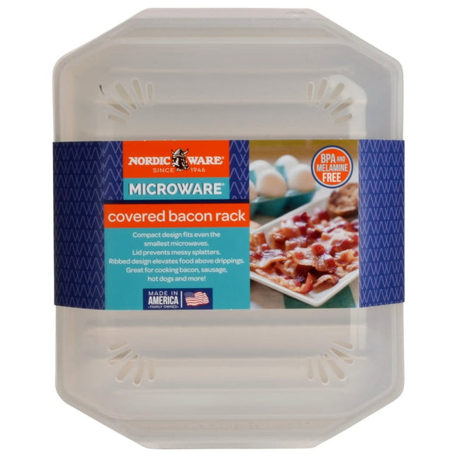 Nordic Ware Microwave Safe Covered Bacon Rack with Lid, White, 60117W