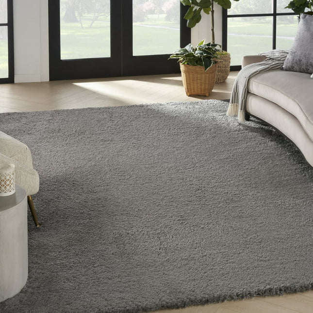 Nourison Luxurious Shag Grey 6'7" x 9'2" Area Rug, Solid, Plush, Bed Room, Living Room, Dining Room, Kitchen, Easy Cleaning, Non Shedding