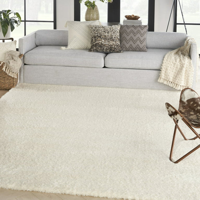 Nourison Luxurious Shag Ivory 6'7" x 9'2" Area Rug, Solid, Plush, Bed Room, Living Room, Dining Room, Kitchen, Easy Cleaning, Non Shedding