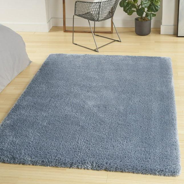 Nourison Luxurious Shag Light Blue 4' x 6' Area Rug, Solid, Plush, Bed Room, Living Room, Dining Room, Kitchen, Easy Cleaning, Non Shedding,