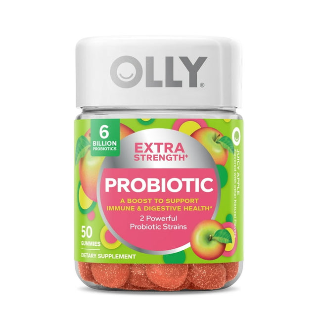 OLLY Extra Strength Probiotic Gummy, 6 Billion CFUs, 2 Strains, Supplement, 50 Ct