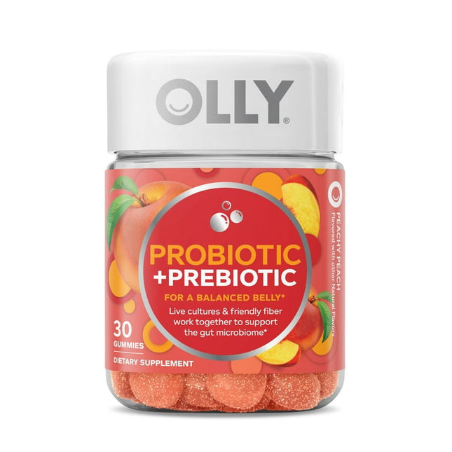 OLLY Probiotic + Prebiotic Gummy, Digestive + Gut Health Supplement, Peach, 30 Ct