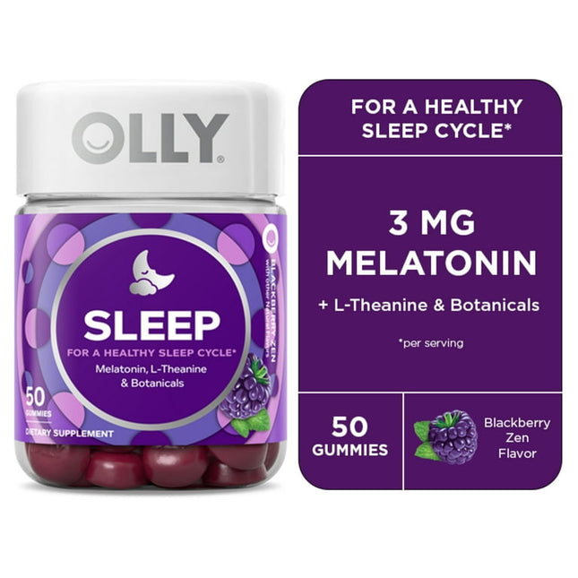 OLLY Sleep Gummy Supplement, 3mg Melatonin, L Theanine, Chamomile, Blackberry, 50 Ct