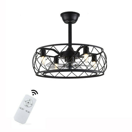OUKANING 20" Retro Industrial Ceiling Fan Light Flush Mount Lamp with Remote Control