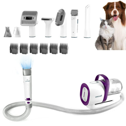 Oneisall 7 In 1 Dog Grooming Kit, Low Noise Pet Grooming Vacuum with 1.5 L Dust Cup, Dog Vacuum for Shedding Grooming, with 7 Professional Grooming Tools for Dogs Cats Pet Hair & Home Cleaning, Purple
