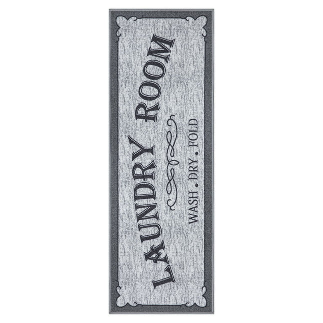 Ottomanson Laundry Non-Slip Rubberback Laundry Text 2x5 Laundry Room Runner Rug, 20" x 59", Light Gray