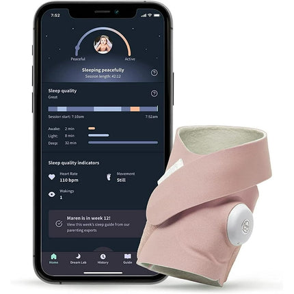 Owlet Dream Sock®- FDA-Cleared Smart Baby Monitor with Live Health Readings and Notifications - Dusty Rose