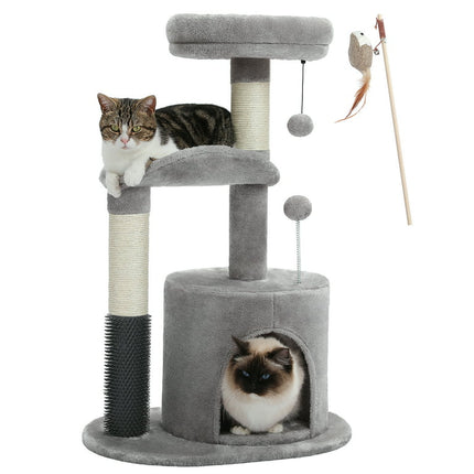PAWZ Road 32.7" Cat Tree Small Cat Tower Kitten Scratching Posts Condo with Sefl-Grooming Toy, Gray