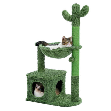 PAWZ Road Cactus Cat Tree Condo 39.4" with Hammock Perch, Cat Sisal Scratching Post for Indoor Kitty Medium Cats,Green