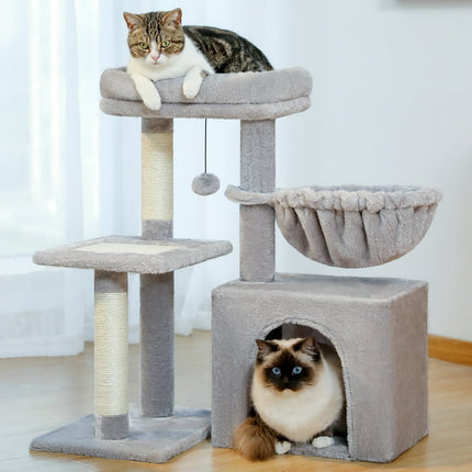 PAWZ Road Cat Tree Condo 28.3" Cat Tower with Large Basket Top Perch and Scratching Posts Pad for Kitten and Medium Cats, Light Gray