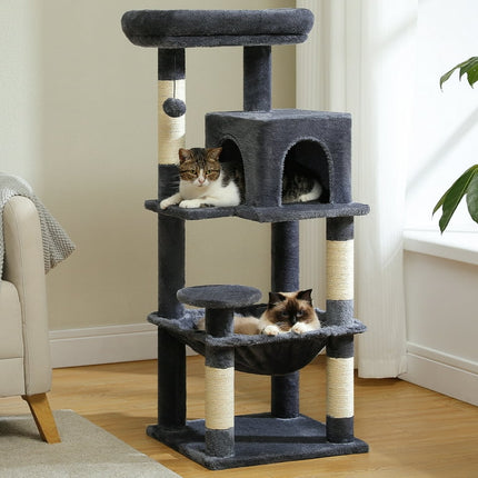 PAWZ Road Cat Tree Condo 46”with Sisal Covered Scratching Posts Tower Deep Hammock and Large Perch for Small Cats,Dark Gray