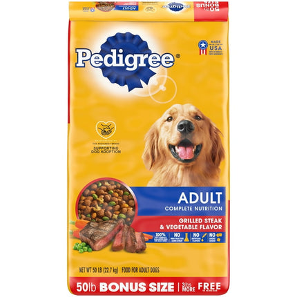 PEDIGREE Complete Nutrition Grilled Steak & Vegetable Dry Dog Food for Adult Dog, 44 lb. Bag