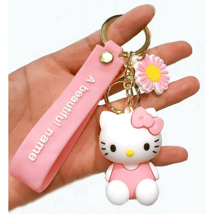 PVC Keychain 3D Cartoon Kitty Cat Key Chain for Girls Women Gifts School Bag Accessories (Pink)