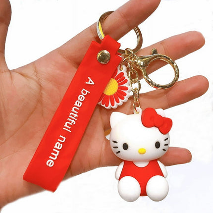 PVC Keychain 3D Cartoon Kitty Cat Key Chain for Girls Women Gifts School Bag Accessories (Red)