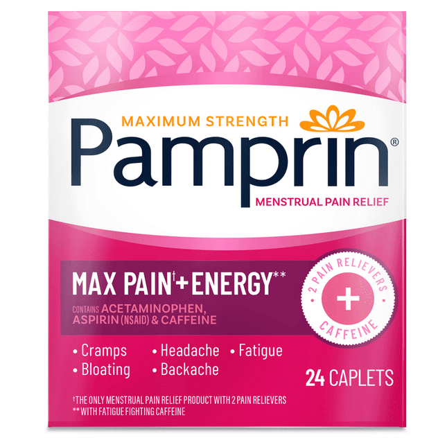 Pamprin Maximum Strength Max Pain + Energy Formula Menstrual Pain Relief Caplets 24 Ct