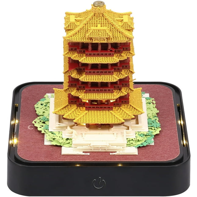Pcapzz 3D Desk Calendar Creative Calendar Memo Pad with LED Light Tear-Away Art Calendar DIY Yellow Crane Tower Memo Pad Paper Carving Art for Home Office Desktop Decor Gift