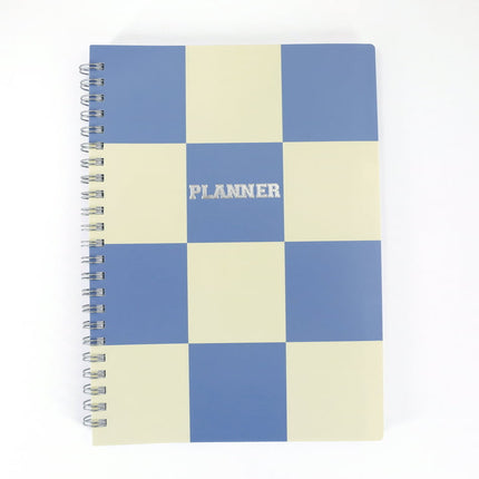 Pen + Gear Monthly Weekly Planner, Blue & Cream Checkered Poly Cover, Medium, Twin Wire Bound