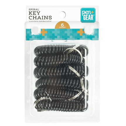 Pen + Gear Spiral Keychains, Black, Plastic, 6 Count