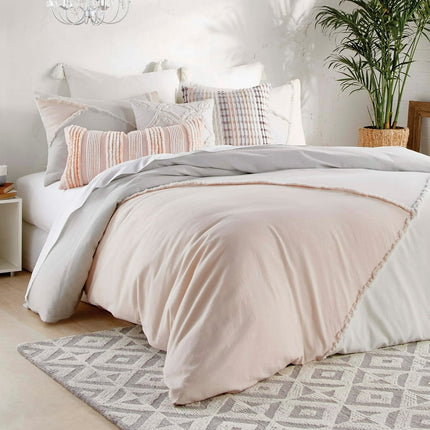 Peri Home Colorblock Fringe 3 Piece Full/Queen Comforter Set, Multi, Cotton, Polyfill, Adult, Unisex
