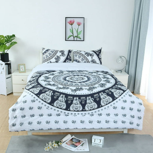 PiccoCasa 3Pcs Bohemian Bed in a Bag Comforter Set All-Season Quilt Set with 2 Pillowcases, White Full