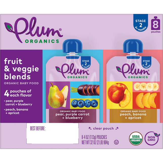 Plum Organics Stage 2 Organic Baby Food, Variety Flavors, 4 oz Pouch (8 Pack)