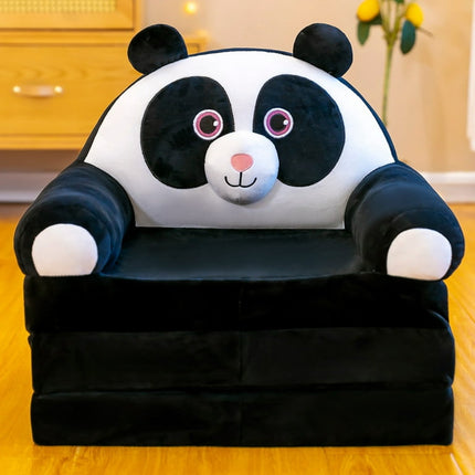Plush Foldable Kids Sofa Backrest Armchair 2 In 1 Foldable Children Sofa Cover Cute Cartoon Lazy Sofa Children Flip Open Sofa Bed For Living Room Bedroom Without Liner Filler Black M