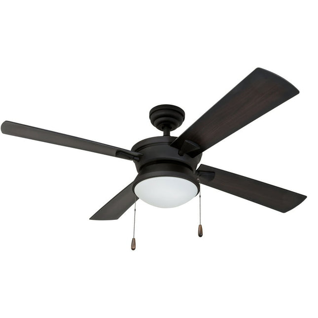 Prominence Home Auletta 52" Black Indoor/Outdoor Ceiling Fan with 4 Blades, Light Kit, Pull Chains & Reverse Airflow