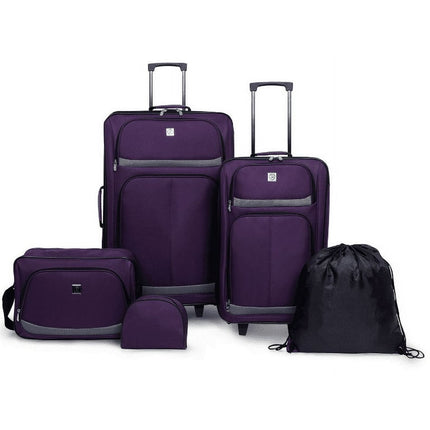 Protege 5 Piece Luggage Set, Includes Check and Carry-on Size, Purple