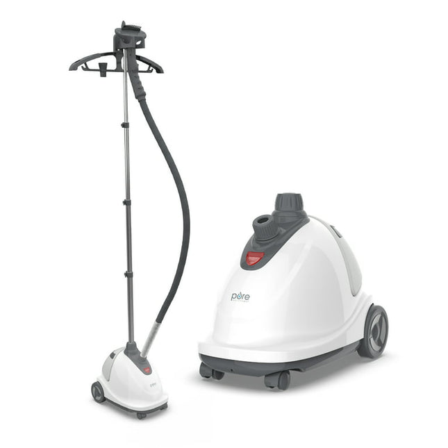Pure Enrichment PureSteam XL Standing Steamer with Garment Hanger - Heats in 45 Seconds with 0.5-Gallon Water Tank for 1 Hour Continuous Steaming - Includes Fabric Brush and Easy-roll Wheels