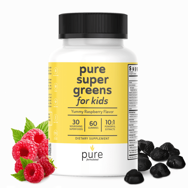 Pure Formulated - Super Greens Kids Gummies - Immunity Supports - Raspberry Flavor - (60 Count)