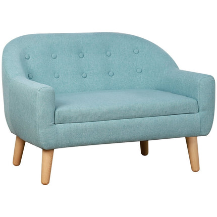 Qaba 2-Seat Kids Sofa Linen Fabric and Wooden Frame Sofa for Kids and Toddlers Ages 3-7, 11" High Seat, Blue