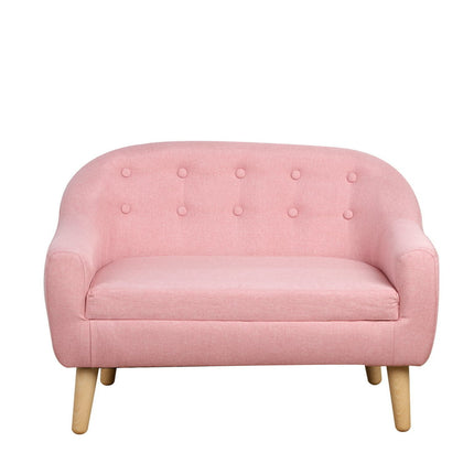 Qaba 2-Seat Kids Sofa Linen Fabric and Wooden Frame Sofa for Kids and Toddlers Ages 3-7, 11" High Seat, Pink
