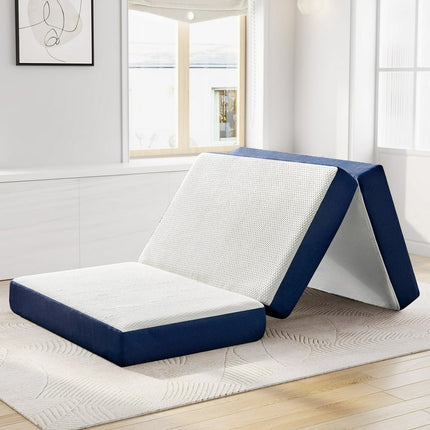 Queen Folding Mattress, Potctz 4 inch Memory Foam Tri-Folding Mattress Topper with Washable Cover