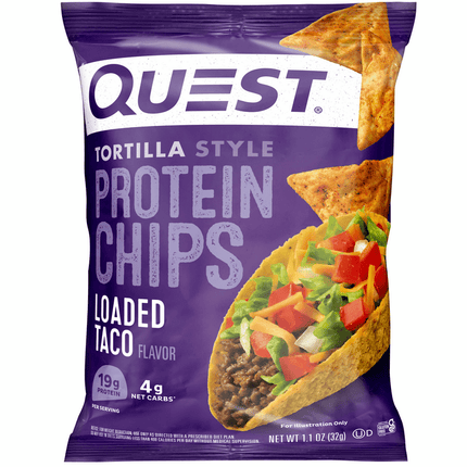 Quest Tortilla Style Protein Chips, Baked, 19g of Protein, Loaded Taco, 1.1oz