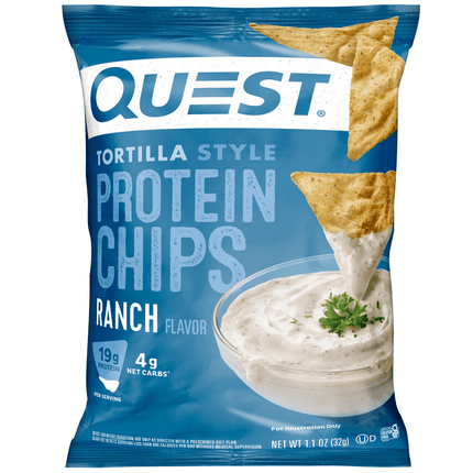 Quest Tortilla Style Protein Chips, High Protein, Ranch Flavor, Single Bag, 1.1 oz