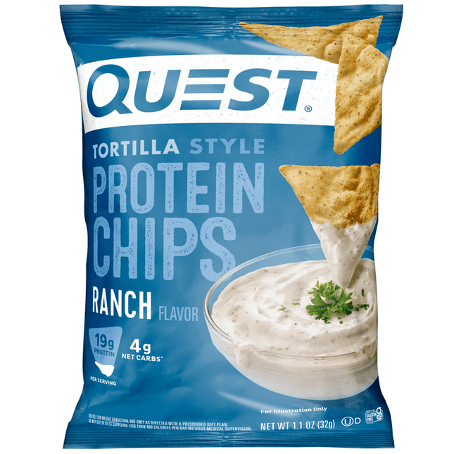 Quest Tortilla Style Protein Chips, High Protein, Ranch Flavor, Single Bag, 1.1 oz