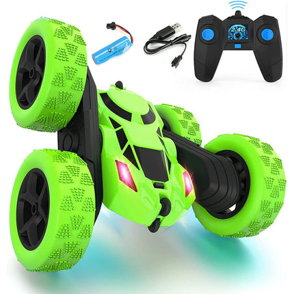 RC Cars, Remote Control Car 2.4Ghz Stunt Car with Double Sided 360 Flips, Rechargeable 4WD Off Road RC Car Toys for Kids (Green)